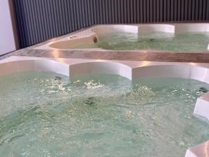 a bath tub filled with lots of green water at Pousada Duas Ilhas in Penha +28 photos