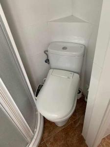 a bathroom with a white toilet and a shower at Singular piso junto al puerto - Arostegi Etxea in Bermeo +27 photos