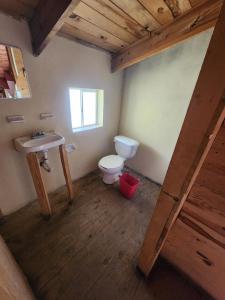 a bathroom with a toilet and a sink at Cabañas La Moneda in Rancho La Carolina