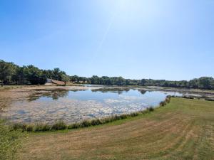 een grote vijver in het midden van een veld bij Chambre "Bleue", Les Gabettes in Velles