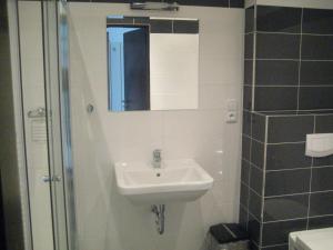 un baño con lavabo y espejo en Penzion Nad Zámeckou zdí, en Trhový Štěpánov