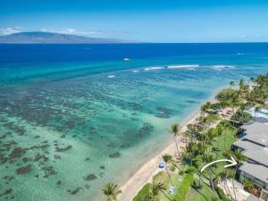 Puunoa Beach Estates 103 في Puunoa: اطلالة جوية على شاطئ مع المحيط