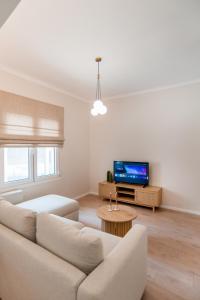 un soggiorno con un divano e una TV di 14 luxury apartment a Preveza