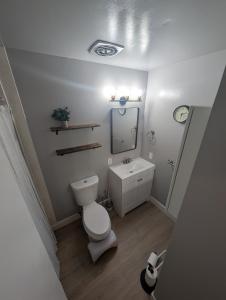 布里格姆城Cozy Mountain Home的浴室里有马桶、洗手池和镜子。