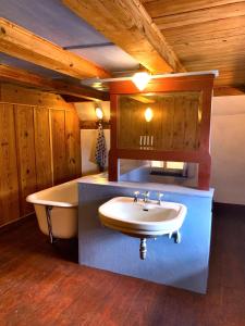 une salle de bain avec une baignoire et un lavabo dans l'établissement Ferienhaus Hederle, à Elzach 29 autres photos
