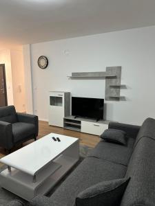ein Wohnzimmer mit Sofa und Fernseher in der Unterkunft L Apartaments in Peja