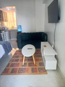 MeruTulivu Homes的客厅里有一张沙发和一张桌子。