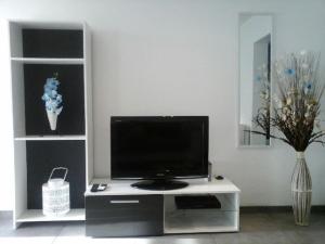 a flat screen tv sitting on a entertainment center at La Crielloise in Criel-sur-Mer
