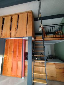 Chez MariLou في أمبيريو-أون-بوغي: سرير علوي مع سلم في الغرفة