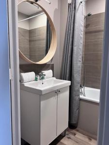 een badkamer met een wastafel en een spiegel bij Le Clos de Manon in Carcassonne +53 foto's