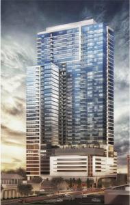 een weergave van een hoog gebouw met veel ramen bij Hanover River Oaks in Houston