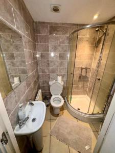 Sorrell Gardens Guest House في نيوكاسل أندر ليم: حمام مع مرحاض ودش ومغسلة