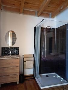 a bathroom with a shower and a sink at Chalet EGAT in Égat