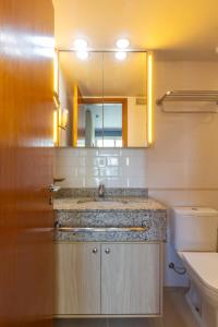 een badkamer met een wastafel en een spiegel bij Pineapples BPremium - Excelentes suítes in Rio de Janeiro