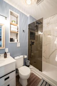 阿森斯Charming Hideaway 1 BR APT 10 min to UGA的配有白色马桶和淋浴的浴室