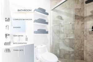 a bathroom with a shower stall and a toilet at ZIELO BRASIL Historic Center in Mexico City +21 photos