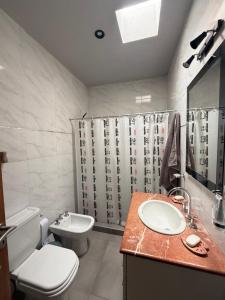 ルハン・デ・クージョにあるLos Álamos - Casa moderna y ampliaのトイレ、洗面台、シャワー付きのバスルーム