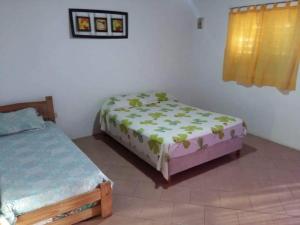 ein Schlafzimmer mit zwei Einzelbetten und einem Fenster in der Unterkunft Departamento Jesica in Colón