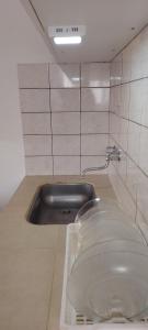 a bathroom with a sink with a plate on a counter at Luana2 in Villa Gesell