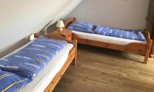 巴尔特鲁姆De Klipp in der Möwenburg的两张带蓝色枕头的床 更多13张照片