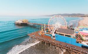 an aerial view of a pier with a ferris wheel at Marina Retreat, Near Beaches&SoFI in Los Angeles