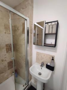 een badkamer met een wastafel en een douche bij Relax Graza of Marsel in Cambridge
