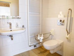 ein weißes Badezimmer mit Toilette und Waschbecken in der Unterkunft De Rijtuigenschuur in Goudriaan + 22 Fotos
