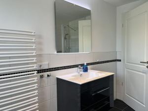 een badkamer met een wastafel en een spiegel bij Penthouse sea view in Lauterbach