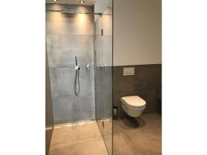 Un baño con inodoro y ducha de cristal. en Holiday apartment with 1 bedroom, en Tannenbach 32 fotos más