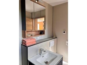a bathroom with a sink and a mirror at Holiday home Burgblick in Kranichfeld