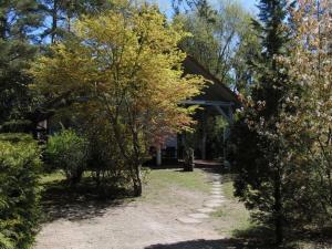 een huis in het midden van een tuin met bomen bij Holiday home at Fleesensee in Silz