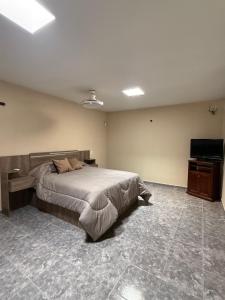 ルハン・デ・クージョにあるLos Álamos - Casa moderna y ampliaのベッドと薄型テレビのある寝室