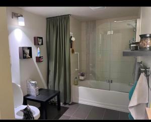 een badkamer met bad, douche en toilet bij Cé La Vie in Québec