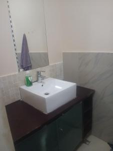 a bathroom with a white sink and a mirror at Clark lodge at 272 in Durban +49 photos