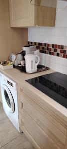 eine Küche mit einer Waschmaschine auf der Theke in der Unterkunft Maison game in Villeneuve-sous-Dammartin