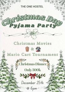 a christmas party flyer with a christmasmasmasmasmasmasmas movies at The One Hostel Hanoi in Hanoi