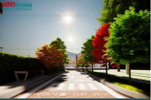 eine von Bäumen gesäumte Straße mit Bäumen in einem Park in der Unterkunft Như Ba Farmstay in Kon Rung (1) + 1 Foto