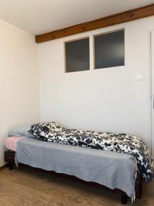 una cama en una habitación con dos ventanas en toproom2, en Estrasburgo