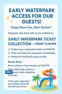 a flyer for a waterpark access for our guests at BY LG Resort & Water Park Melaka in Melaka