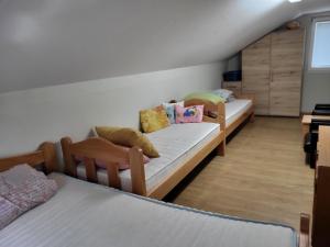 una habitación con tres camas y una cama en Vila Dolina Mira pored Jerme, en Gradište 21 fotos más
