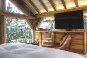 TV a/nebo společenská místnost v ubytování Hôtel Les Chalets de Philippe avec Jacuzzis Privatifs