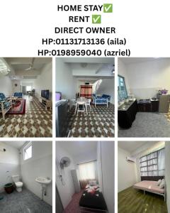 a collage of four pictures of a room at Qaseh homestay in Papar