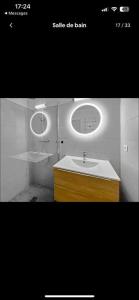 サン・ローラン・デュ・ヴァールにあるLe riviera bay avec parkingの洗面台と鏡のあるバスルーム