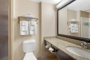 a bathroom with a toilet and a sink and a mirror at Best Western Bonnyville Inn & Suites in Bonnyville +53 photos