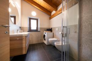 a bathroom with a toilet sink and a washing machine at Casa Closellinaz in Roisan +66 photos