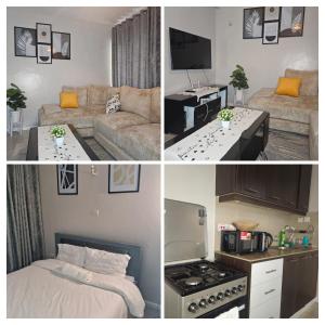 een collage van drie foto's van een woonkamer bij One Bedroom Apartment by Birnes Haven in Ongata Rongai 