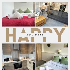 a collage of three pictures of a hotel room at Melbourne House Gem Stylish 2-Bed in City Centre in Accrington