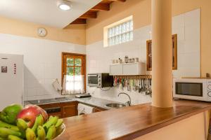 a kitchen with a counter with a bowl of fruit at Casa Elvira Hermigua in Hermigua +16 photos