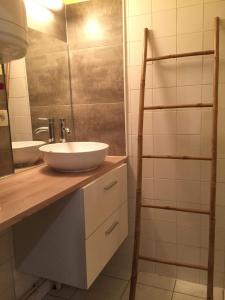 ein Badezimmer mit Waschbecken und Spiegel in der Unterkunft Gîte Studio Les Oliviers in Narbonne