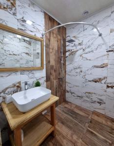 une salle de bain avec lavabo et douche dans l'établissement Cozy Nest Dilijan, entire home ,дом целиком, à Dilidjan